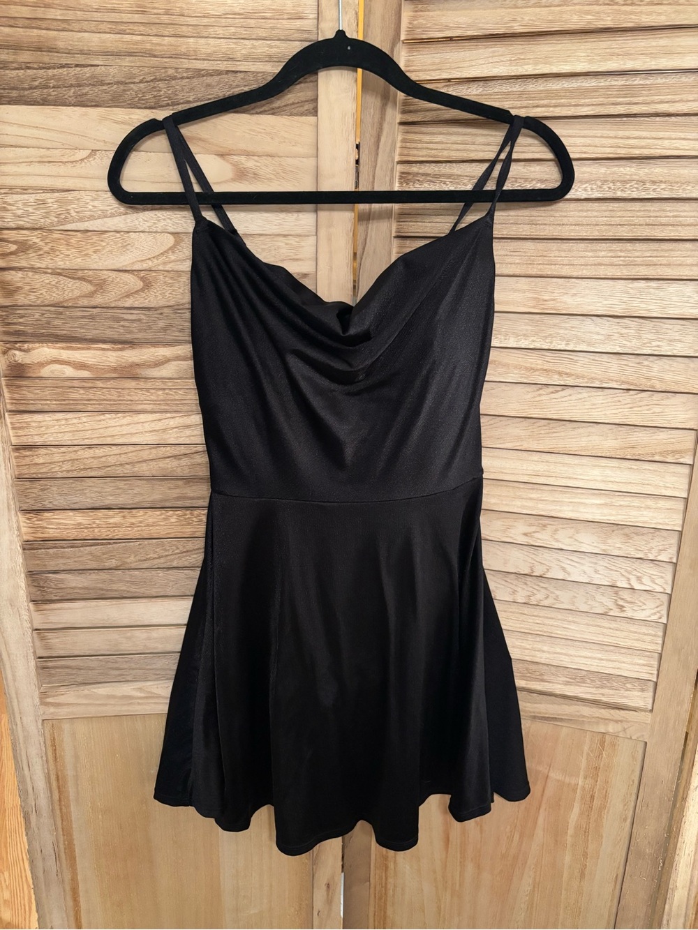 Black Cowl Neck Mini Dress with Spaghetti Straps
